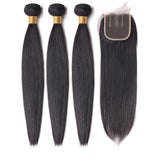 Bundle Deals With Closure Straight Virgin Human Hair Natural Black