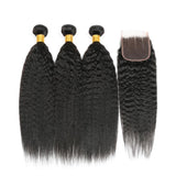 Bundle Deals With Closure Kinky Straight Virgin Human Hair Natural Black