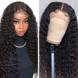 Deep Wave 13x4 Transparent Frontal Lace Wig Naturlal Black 180% Density