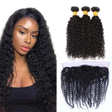 Bundle Deals With Frontal Kinky Curly Virgin Human Hair Natural Black