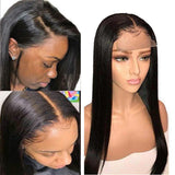 180% Density Straight 4x4  Transparent Closure Lace Wig Naturlal Black